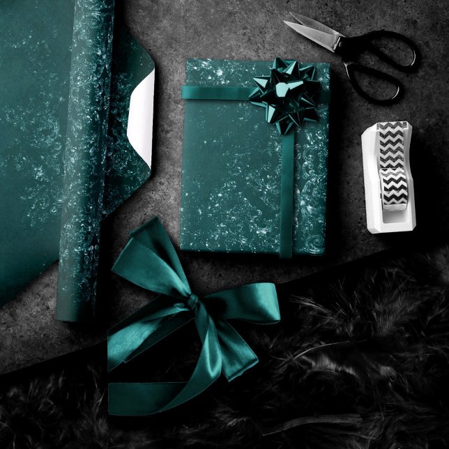 Glimmery Teal Grunge | Rich Dark Green Glam Damask Wrapping Paper (Creator Uploaded)
