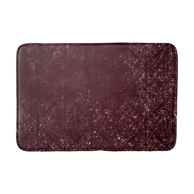 Glimmery Wine Grunge | Sangria Bordeaux Damask Bath Mat (Front)