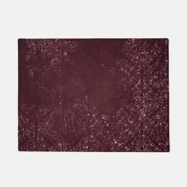 Glimmery Wine Grunge | Sangria Bordeaux Damask Doormat (Front)