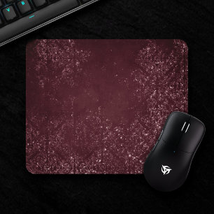 Glimmery Wine Grunge Sangria Bordeaux Damask Mouse Pad