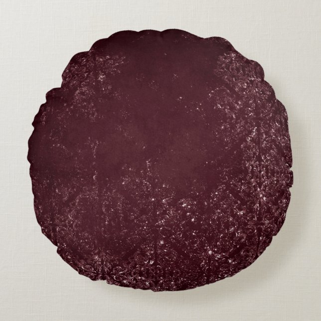 Glimmery Wine Grunge | Sangria Bordeaux Damask Round Pillow (Front)
