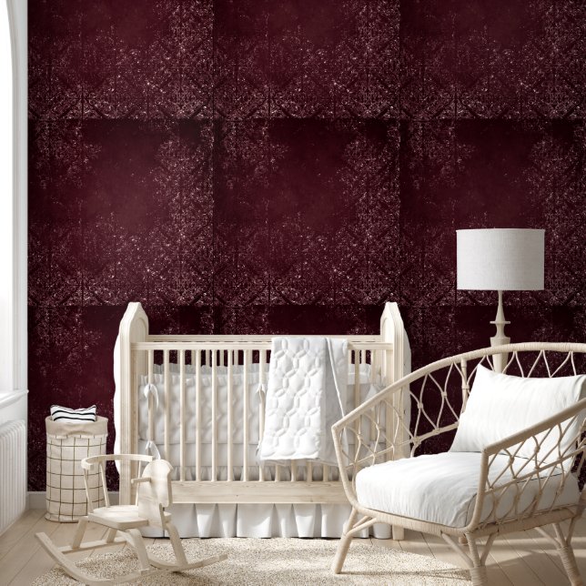 Glimmery Wine Grunge | Sangria Bordeaux Damask Wallpaper (Kids)