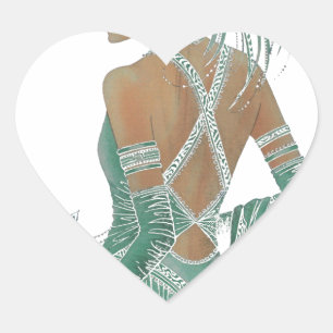 Glimpse of Elegance: Green Backless Dress Design Heart Sticker