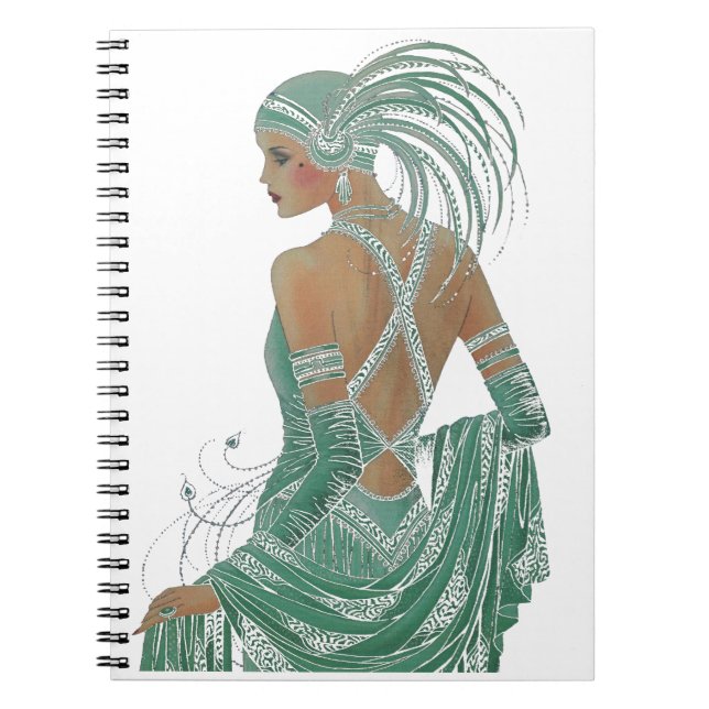 Glimpse of Elegance: Green Backless Dress Design Notebook (Front)