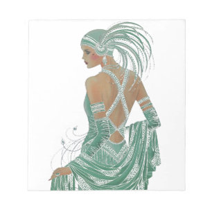 Glimpse of Elegance: Green Backless Dress Design Notepad