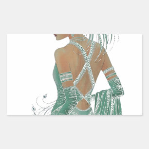Glimpse of Elegance: Green Backless Dress Design Sticker