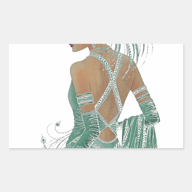 Glimpse of Elegance: Green Backless Dress Design Sticker (Front)