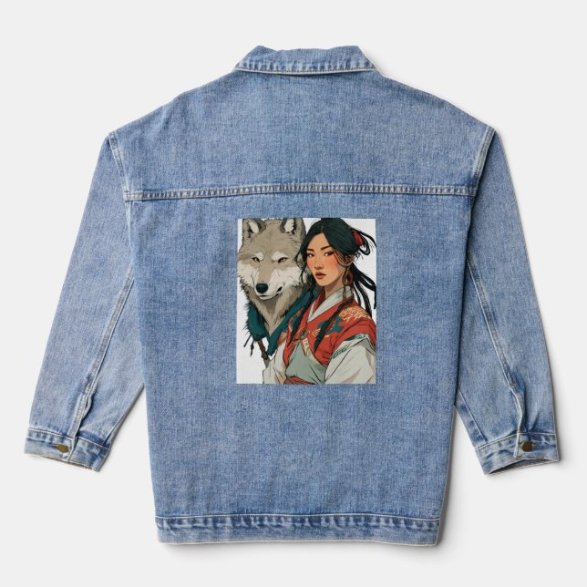 "Glimpses of the Steppe: The Mongolian Woman" Denim Jacket (Back)