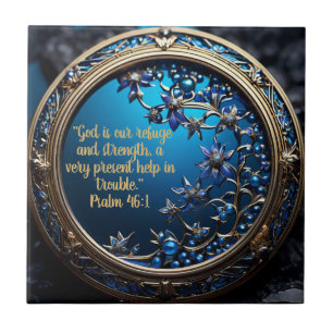 Glistening Blue With Gold Bible Verse Customizable Tile