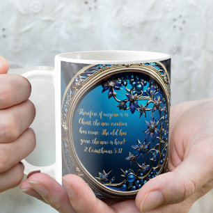 Glistening Blue With Gold Customizable Bible Verse Coffee Mug