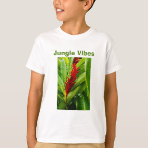 Glistening Red Ginger Flower and Rain-Kissed Leave T-Shirt