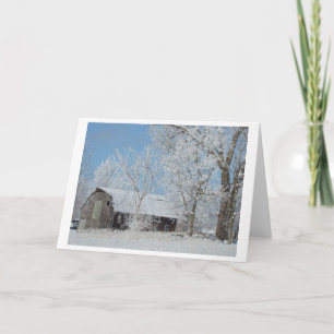 Glistening White Trees & Barn In Winter Holiday Card