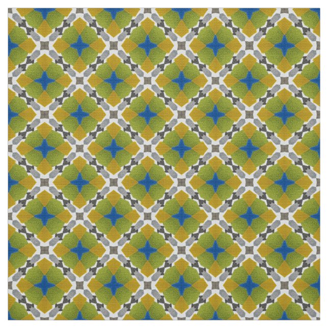 Glitch2 Blue yellow white pattern fabric (Swatch)