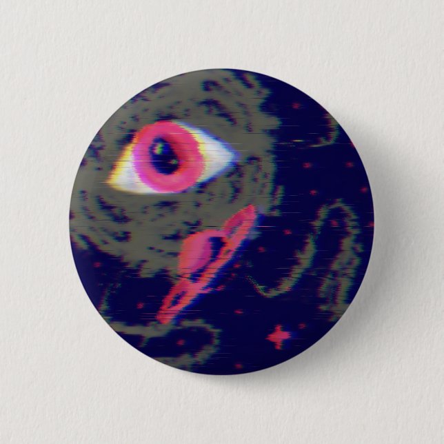 Glitch Aesthetic Cosmic Horror Doodle Button (Front)