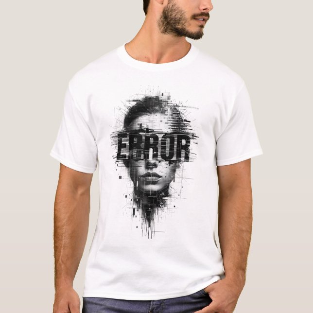 Glitch Art “ERROR” Face T-Shirt | Cyberpunk Digita (Front)
