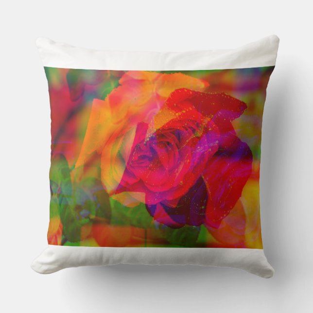 Glitch art rose on  throw-cushion throw pillow (Front)