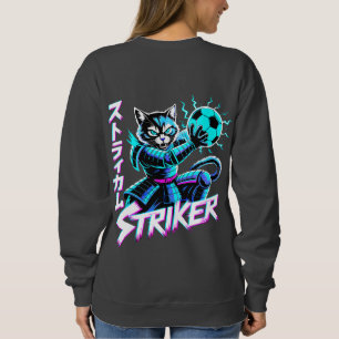 Glitch Art Samurai Striker Cat For Gamers & Anime Sweatshirt