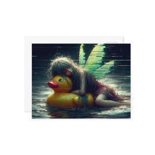Glitch Fairy asleep on a duck pool float Postcard