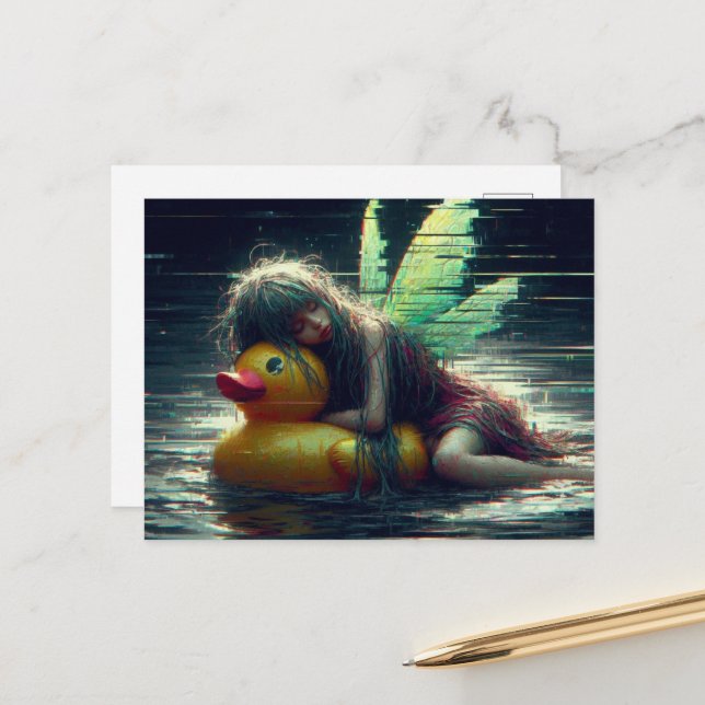 Glitch Fairy asleep on a duck pool float Postcard (Front/Back In Situ)