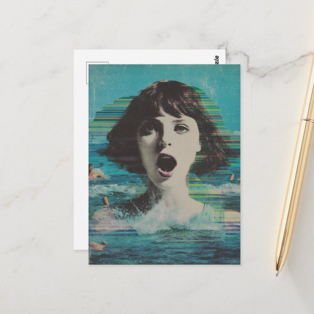 Glitch Lady at the Beach Postcard (Front/Back In Situ)