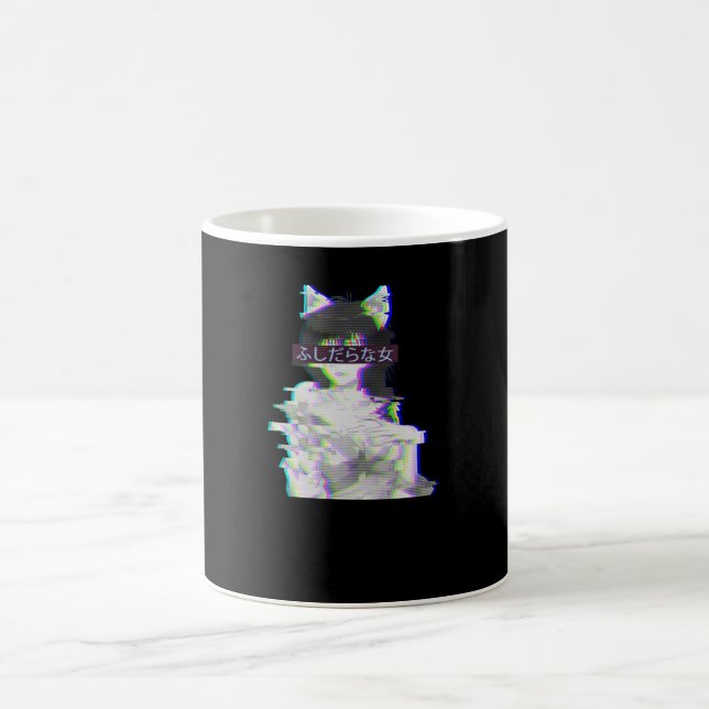 Glitch Manga Babe Waifu Hentai Aesthetic Vaporwave Coffee Mug (Center)