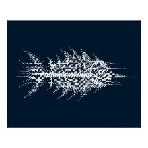Glitch Pixel White Fish Wall Art