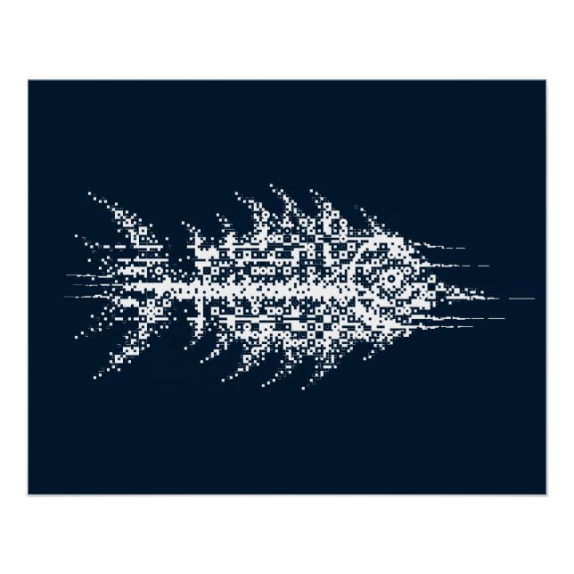Glitch Pixel White Fish Wall Art (Front)