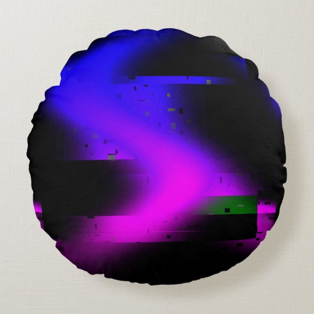 Glitch Plasma Black Round Pillow (Front)