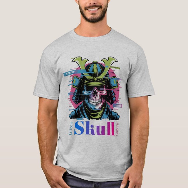 Glitch Skull Samurai: The Digital Age Warrior T-Shirt (Front)