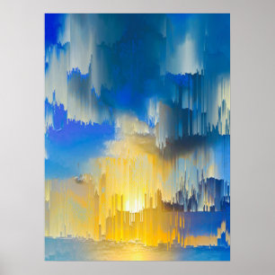 Glitch Sunset Abstract Landscape Poster