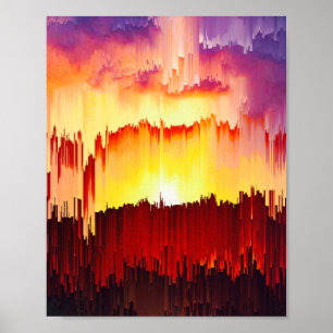 Glitch Sunset Sky Abstract Art Poster