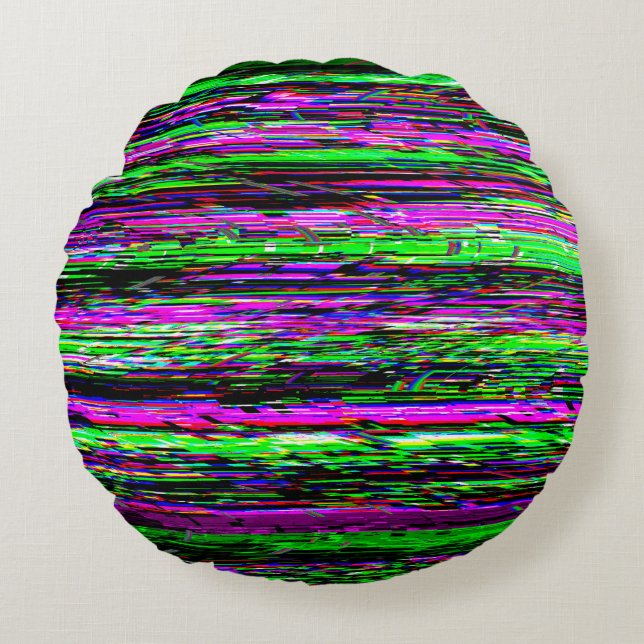 Glitch tech abstract pattern round pillow (Front)