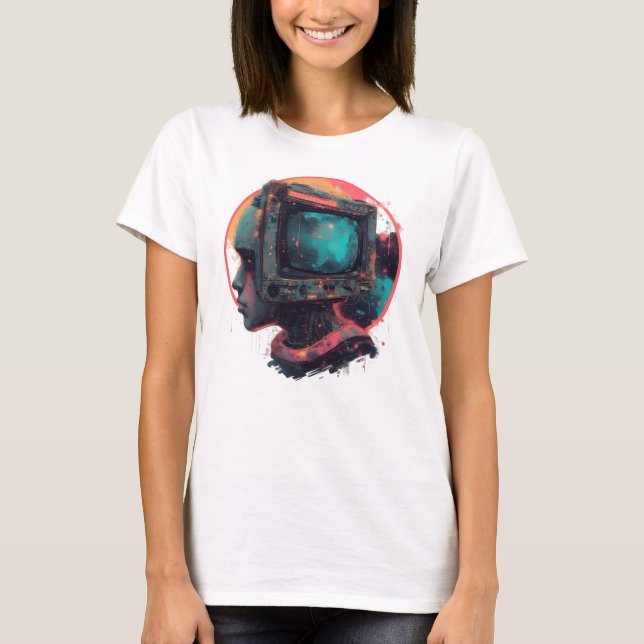 Glitch Tv Head Cyberpunk Retro Futuristic Aesthete T-Shirt (Front)