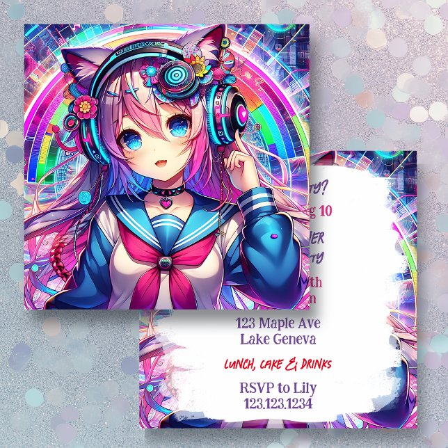 Glitchcore Colourful Anime Artwork Birthday Party Invitation (Creator Uploaded)