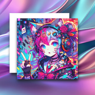 Glitchcore Colourful Anime Girl Artwork Blank