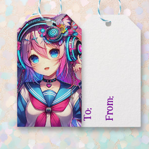 Glitchcore Colourful Anime Girl Artwork Gift Tags