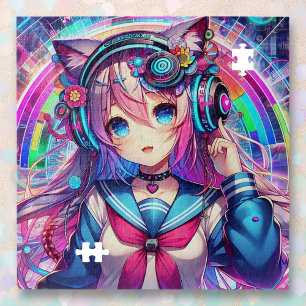 Glitchcore Colourful Anime Girl Artwork Jigsaw Puzzle