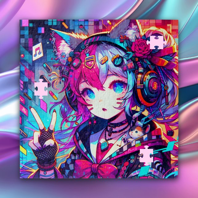 Glitchcore Colourful Anime Girl Artwork  Jigsaw Puzzle (Creator Uploaded)