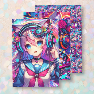 Glitchcore Colourful Anime Girl Artwork  Wrapping Paper Sheet