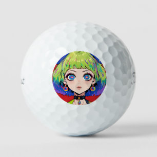 Glitchcore Space Girl With Star Eyes Golf Balls