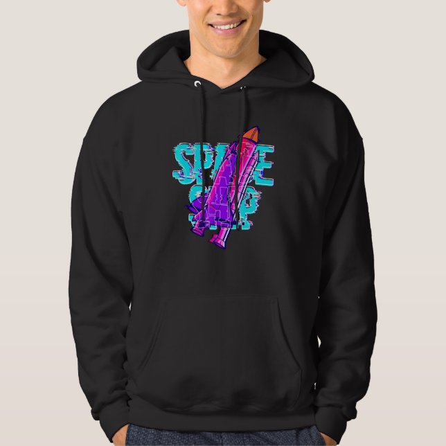 Glitchcore Space Shuttle With Text Space Ship Hoodie (Front)