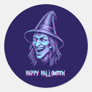Glitched Halloween Witch Distorted Horror Design Classic Round Sticker