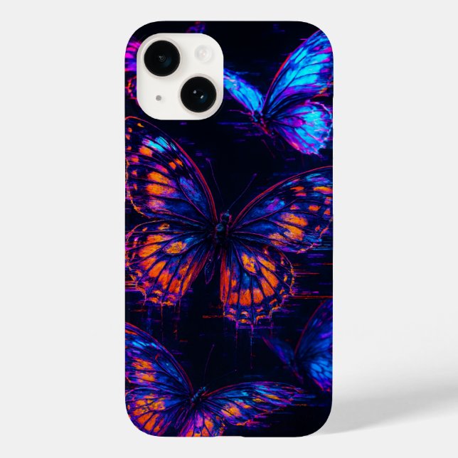 Glitched Neon Butterflies Hologram iPhone Case (Back)
