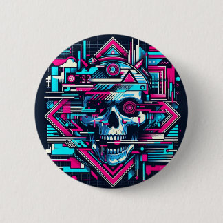 Glitched Out Skull Cyberpunk 2 Inch Round Button