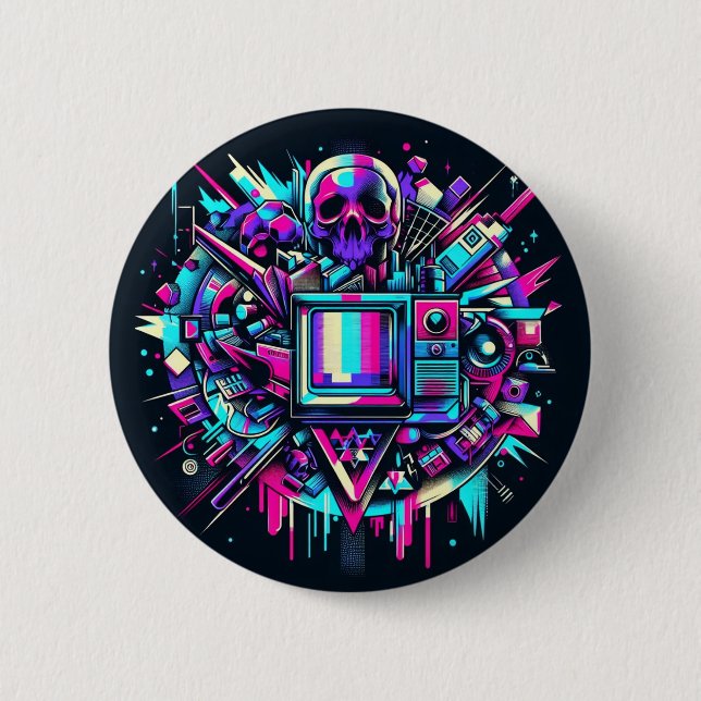 Glitched Out Skull - SMPTE 2 Inch Round Button (Front)