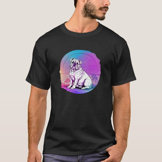 Glitched Out Synthwave Bulldog Aesthetic T-Shirt (Front)