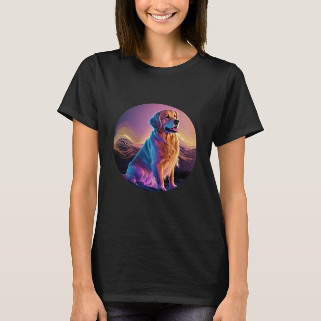 Glitched Out Synthwave Golden Retriever Aesthetic T-Shirt (Front)