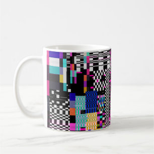 Glitched retro VHS screen with flickers and broken Coffee Mug