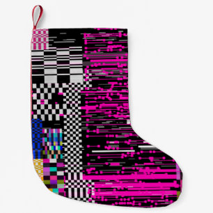 Glitched retro VHS screen with flickers and broken Small Christmas Stocking