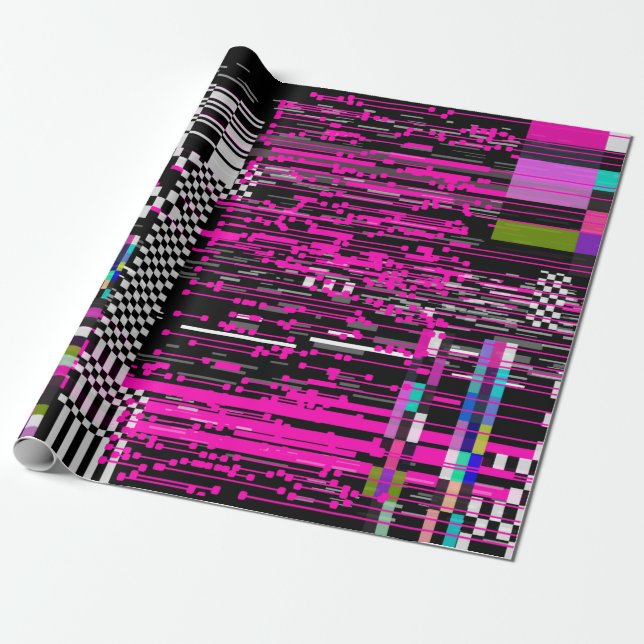 Glitched retro VHS screen with flickers and broken Wrapping Paper (Unrolled)
